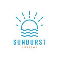 Vinka med Sol sunburst enkel linje stil minimal högtider logotyp design vektor ikon illustration