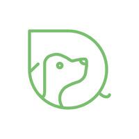 Hund Haustiere Kopf Porträt eben sauber Maskottchen Charakter mit Blatt Natur Linie Stil Logo Design Vektor Symbol Illustration