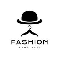 man mode stil avrundad cirkel hatt mustasch galge maskulin logotyp design vektor ikon illustration