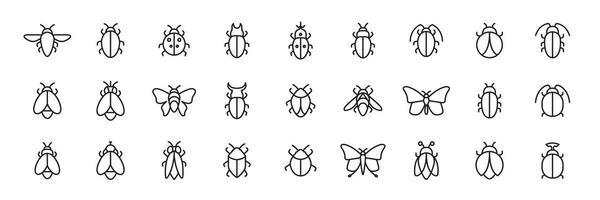 snäll av insekt med vingar linje stil enkel modern minimal ikon uppsättning samling tecken symbol logotyp design vektor illustration