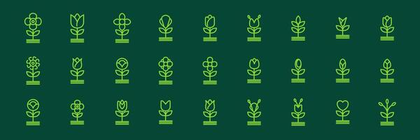 grön växt blomma botanisk linje enkel modern minimal ikon uppsättning samling logotyp design vektor illustration