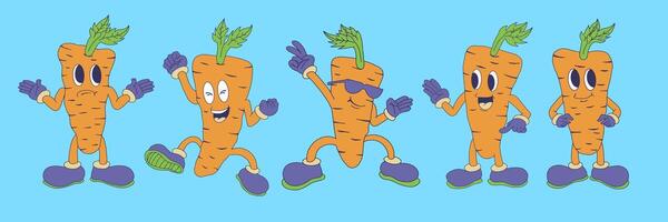 samling av söt morot vegetabiliska tecknad serie vektor maskotar