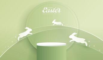 glücklich Ostern Blau Hintergrund und Podium Anzeige zum Produkt Präsentation branding und Verpackung Präsentation. Studio Bühne mit Eier und Hase Hintergrund. Vektor Design.