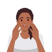 ledsen kvinna med torr rodnad ögon på grund av till irritation eller allergisk reaktion vektor