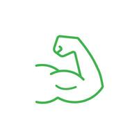 grön stark hand linje konst ikon. enkel översikt stil. muskel, ärm, biceps, kraft, protein, man, styrka, böja, mänsklig kropp begrepp. vektor illustration isolerat på vit bakgrund.