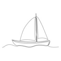 kontinuierlich Single Linie Zeichnung auf Segelboot Vaktor Kunst. vektor
