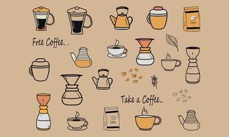 süß Hand gezeichnet Symbol Kaffee einstellen Vektor Illustration