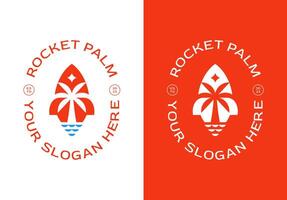 rocket lansera handflatan träd strand ö logotyp ikon design illustration vektor
