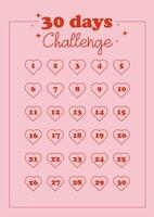 vektor 30 dagar utmaning mall vana spårare, anteckningsbok sida, rosa bakgrund