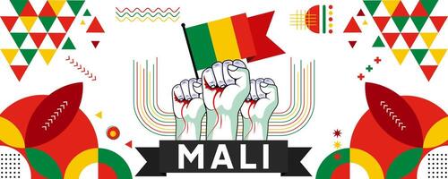 mali nationell eller oberoende dag baner för Land firande. flagga av mali med Uppfostrad nävar. modern retro design med typorgaphy abstrakt geometrisk ikoner. vektor illustration.