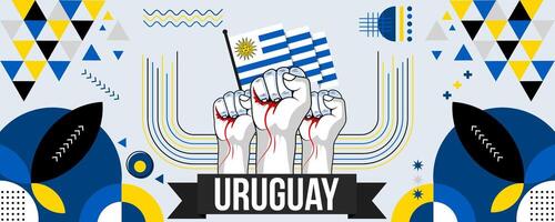 uruguay nationell eller oberoende dag baner för Land firande. flagga av uruguay med Uppfostrad nävar. modern retro design med typorgaphy abstrakt geometrisk ikoner. vektor illustration