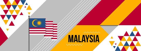 Malaysia National oder Unabhängigkeit Tag Banner Design zum Land Feier. Flagge von Malaysia mit modern retro Design und abstrakt geometrisch Symbole. Vektor Illustration