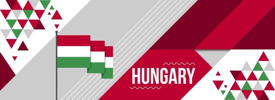 Ungarn National oder Unabhängigkeit Tag Banner zum Land Feier. ungarisch Flagge modern retro Design mit Typorgaphie abstrakt geometrisch Symbole. Vektor Illustration.