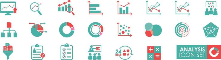 Analytik solide Symbole Vektor Sammlung. es enthält enthält Datenbank, Statistiken, Diagramm, Einkommen, und Balance Blatt Symbole. Analytik, Server, Überwachung, und Rechnen.
