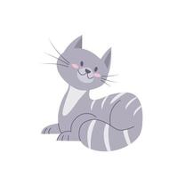 söt leende katt. rolig grå kattunge. sällskapsdjur djur- isolerat på vit bakgrund vektor