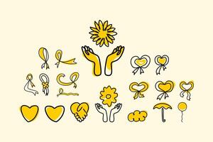 uppsättning illustrationer av klotter kampanj september gul stridande depression hand dragen vektor