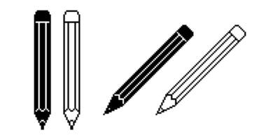 Pixel Kunst Bleistift Symbol einstellen isoliert auf Weiß Hintergrund vektor