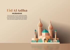 islamisch eid al adha Gruß Karte mit Moschee Papier Schnitt Stil Vektor Illustration