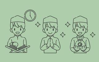 Ramadan Aktivität Junge Vektor Künste. islamisch Aktivitäten im täglich. Karikatur Charakter zum Kinder