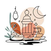 elegant Ramadan Essen Mond eben Illustration Aufkleber islamisch Abziehbild, Muslim festlich Dekor, eid al fitr Dekoration vektor