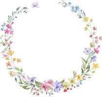 Aquarell Blumen- Kranz mit Wildblumen. Hand gezeichnet Illustration isoliert auf transparent Hintergrund. Vektor Folge.