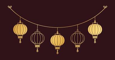 guld kinesisk lykta hängande krans silhuett, lunar ny år och mitt under hösten festival dekoration grafisk vektor