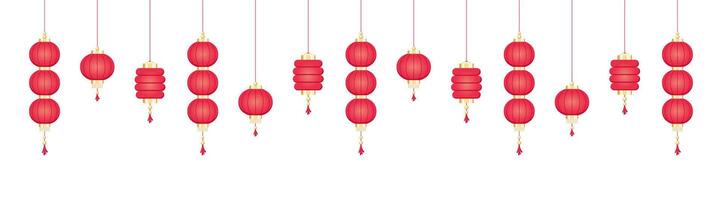 hängande kinesisk lyktor baner gräns, lunar ny år och mitt under hösten festival dekoration grafisk vektor