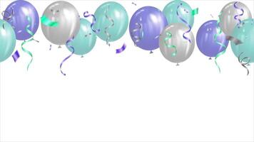 realistisk grön, lila och silver- ballonger vektor illustration baner fest, stor öppning och hälsning kort