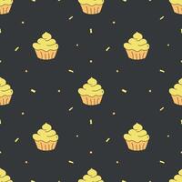 nahtlos Kuchen Muster. Süßigkeiten und Süßigkeiten Hintergrund. Gekritzel Illustration mit Süßigkeiten und Süßigkeiten Symbole vektor