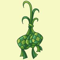 Ketupat ris klimp asiatisk traditionell mat illustration i vektor hand dragen stil för eid al-fitr