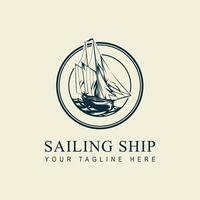 Jahrgang nautisch Emblem Segeln Schiff im einfarbig Stil isoliert Vektor Illustration