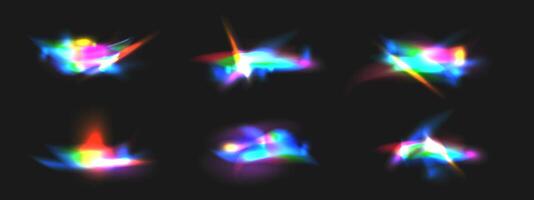 kristall regnbåge optisk läcka lysa skarpt reflexion effekt på svart vektor