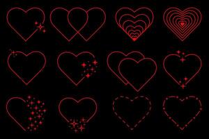 linjär hjärta former i trendig psychedelic stil. y2k 00-talet retro estetisk. en uppsättning av hjärtan för cyberpunk mönster. vektor illustration
