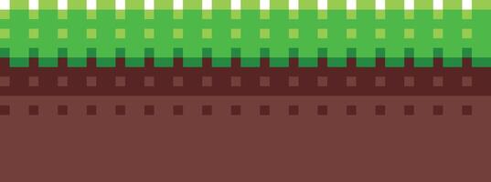 Pixel Kunst Spiel Szene mit Boden, Gras, Bäume, Himmel, Wolken, Charakter, Münzen, Schatz Truhen und 8 Bit Herz vektor