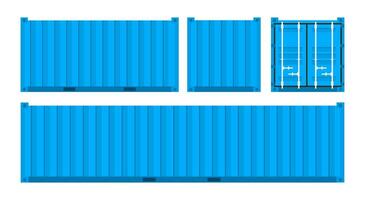 uppsättning blå frakt behållare. frakt frakt, leverans och transport. vektor illustration