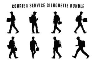 Kurier Bedienung Silhouette Vektor bündeln, Lieferung Mann Tragen Box schwarz Silhouetten Clip Art einstellen