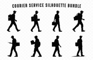 kurir service silhuett vektor bunt, leverans man bärande låda svart silhuetter ClipArt uppsättning