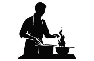 Mann Kochen Silhouette Vektor isoliert auf ein Weiß Hintergrund, Männer vorbereiten Essen im Küche schwarz Clip Art