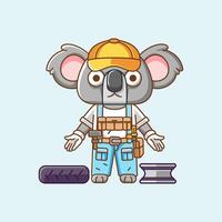 süß Koala Mechaniker mit Werkzeug beim Werkstatt Karikatur Tier Charakter Maskottchen Symbol eben Stil Illustration Konzept vektor