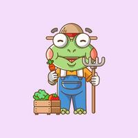 süß Frosch Bauern Ernte Obst und Gemüse Karikatur Tier Charakter Maskottchen Symbol eben Stil Illustration Konzept vektor