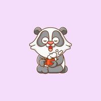söt panda koppla av med en kopp av kaffe tecknad serie djur- karaktär maskot ikon platt stil illustration begrepp vektor