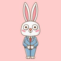 süß Hase Geschäftsmann passen Büro Arbeitskräfte Karikatur Tier Charakter Maskottchen Symbol eben Stil Illustration Konzept vektor