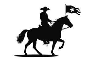 Mexikaner Cowboy Reiten ein charro Pferd mit ein Flagge schwarz Silhouette Vektor isoliert auf ein Weiß Hintergrund