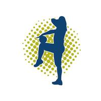 Silhouette von ein schlank sportlich Frau tun Pilates Übung mit Fitnessstudio Ball. Silhouette von ein sportlich weiblich tun physisch Übung mit Fitness Ball. vektor