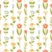 nahtlos Blumen- Muster, Blumen auf ein Stengel mit Blätter. schön nahtlos Hintergrund von Sommer, Frühling Blumen. Vektor nahtlos Hintergrund zum Karten, Textil- Poster, Geschenk Verpackung