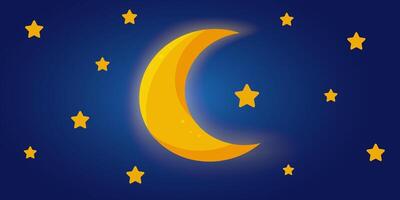Mond und Sterne im das Nacht Blau Himmel. Vektor Illustration. Ramadan.
