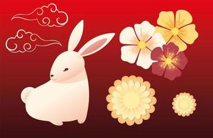 söt kanin med blommor vektor