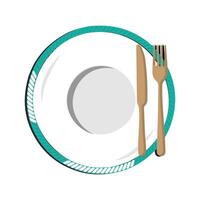 maträtt, tömma tallrik med kniv och gaffel isolerat på en vit bakgrund. tallrik cirkel ikon med lång skugga. platt design stil vektor
