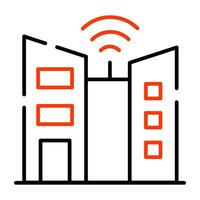 arkitektur med wiFi signaler betecknar begrepp av smart byggnad vektor