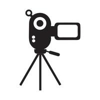Kamera Stativ Symbol steht auf ein Besondere Vorderseite Sicht, alt und Neu schwarz Weiß. Film Video Vektor Illustration, Kino Kamera Symbol.